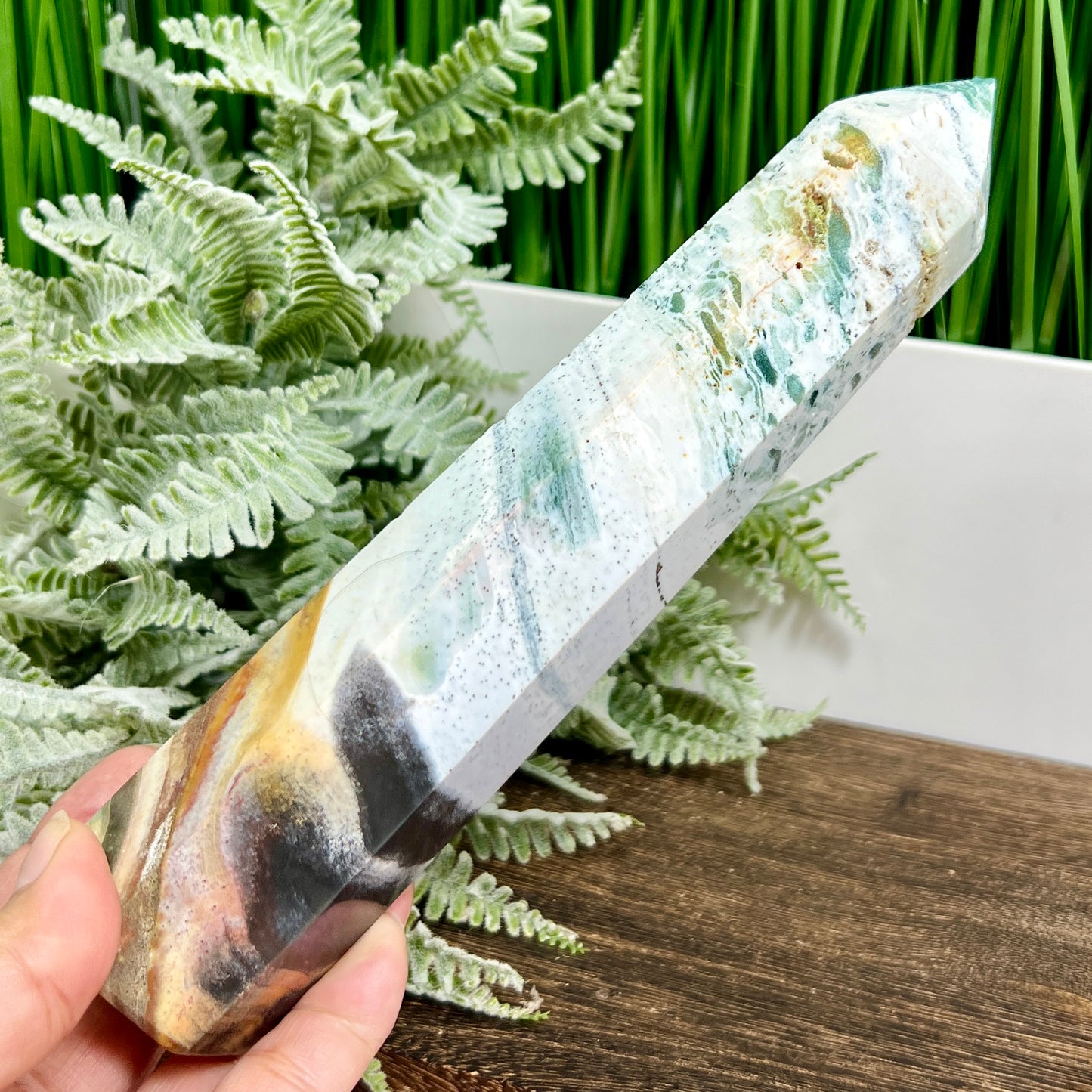 Ocean Sea Jasper Tower Healing Crystal Generator 524g 201mm