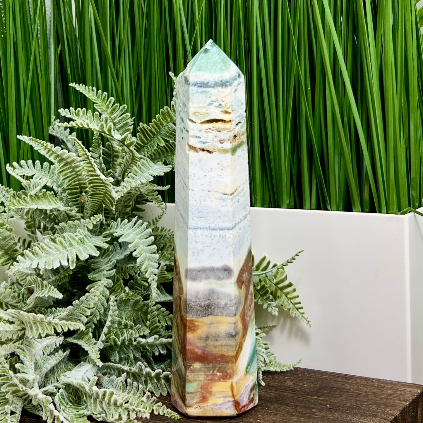 Ocean Sea Jasper Tower Healing Crystal Generator 592g 202mm