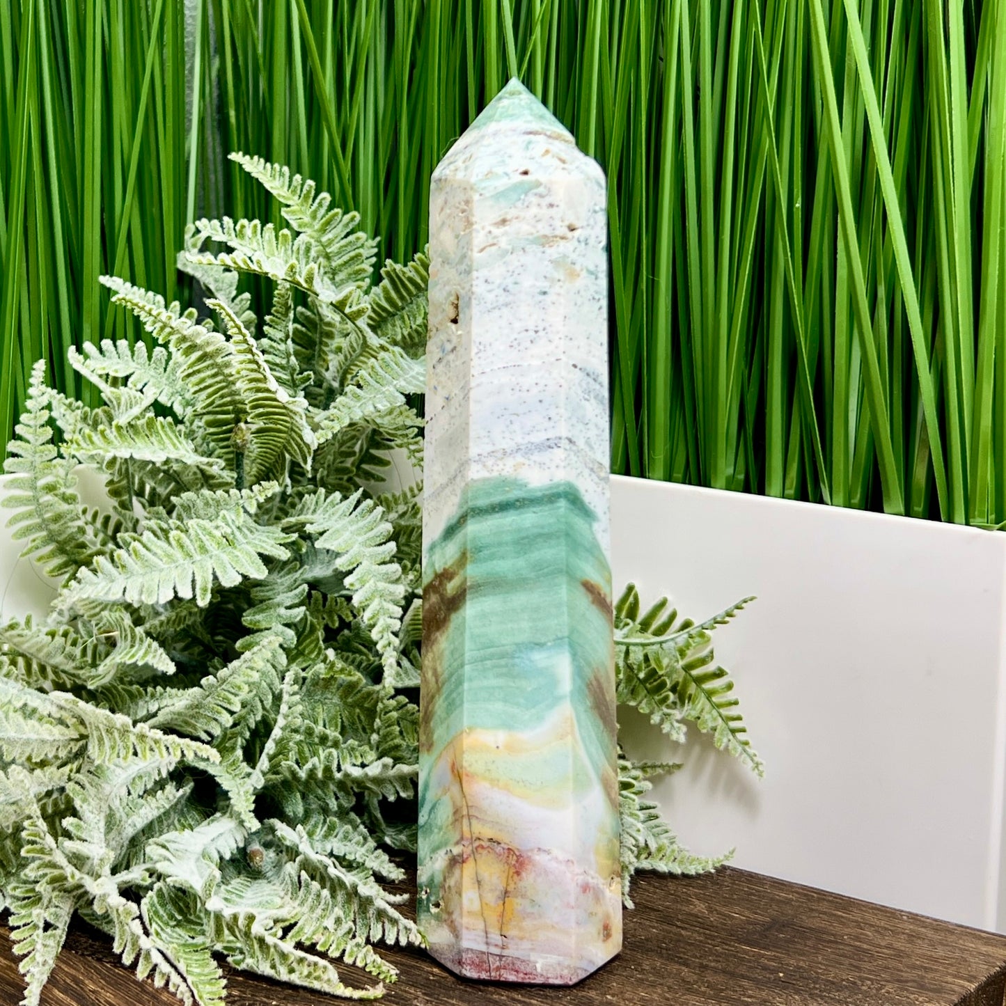 Ocean Sea Jasper Tower Healing Crystal Generator 592g 202mm