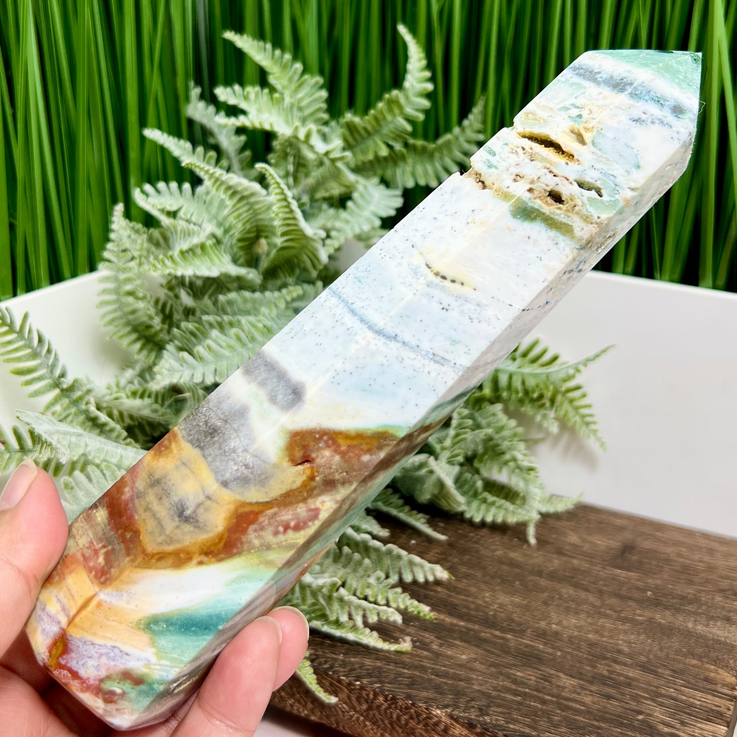 Ocean Sea Jasper Tower Healing Crystal Generator 592g 202mm