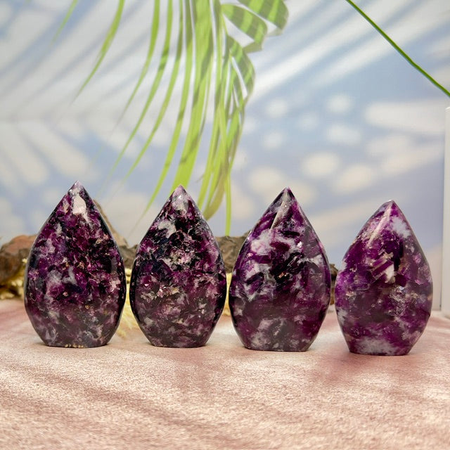 Gem Lepidolite Purple Mica Flames Crystal Carvings Australian Seller