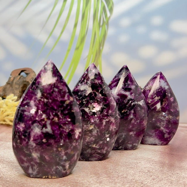 Gem Lepidolite Purple Mica Flames Crystal Carvings Australian Seller