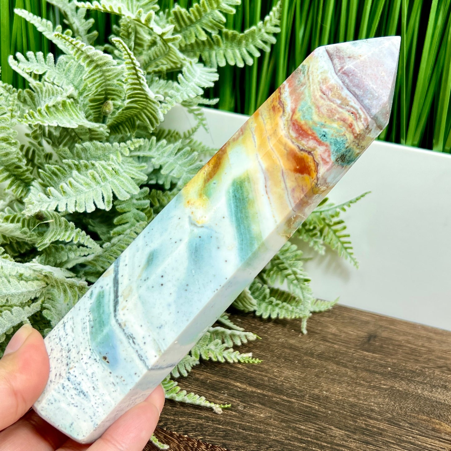 Ocean Sea Jasper Tower Healing Crystal Generator 444g 182mm