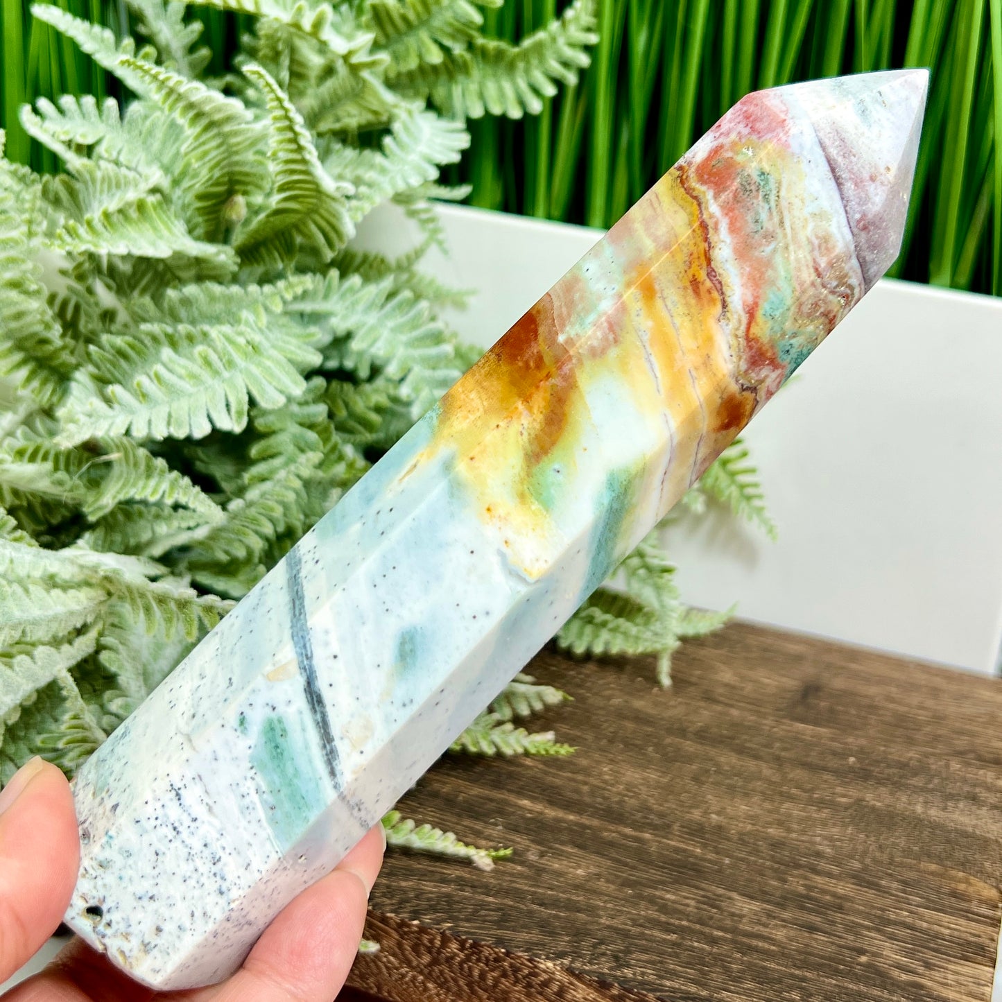 Ocean Sea Jasper Tower Healing Crystal Generator 444g 182mm