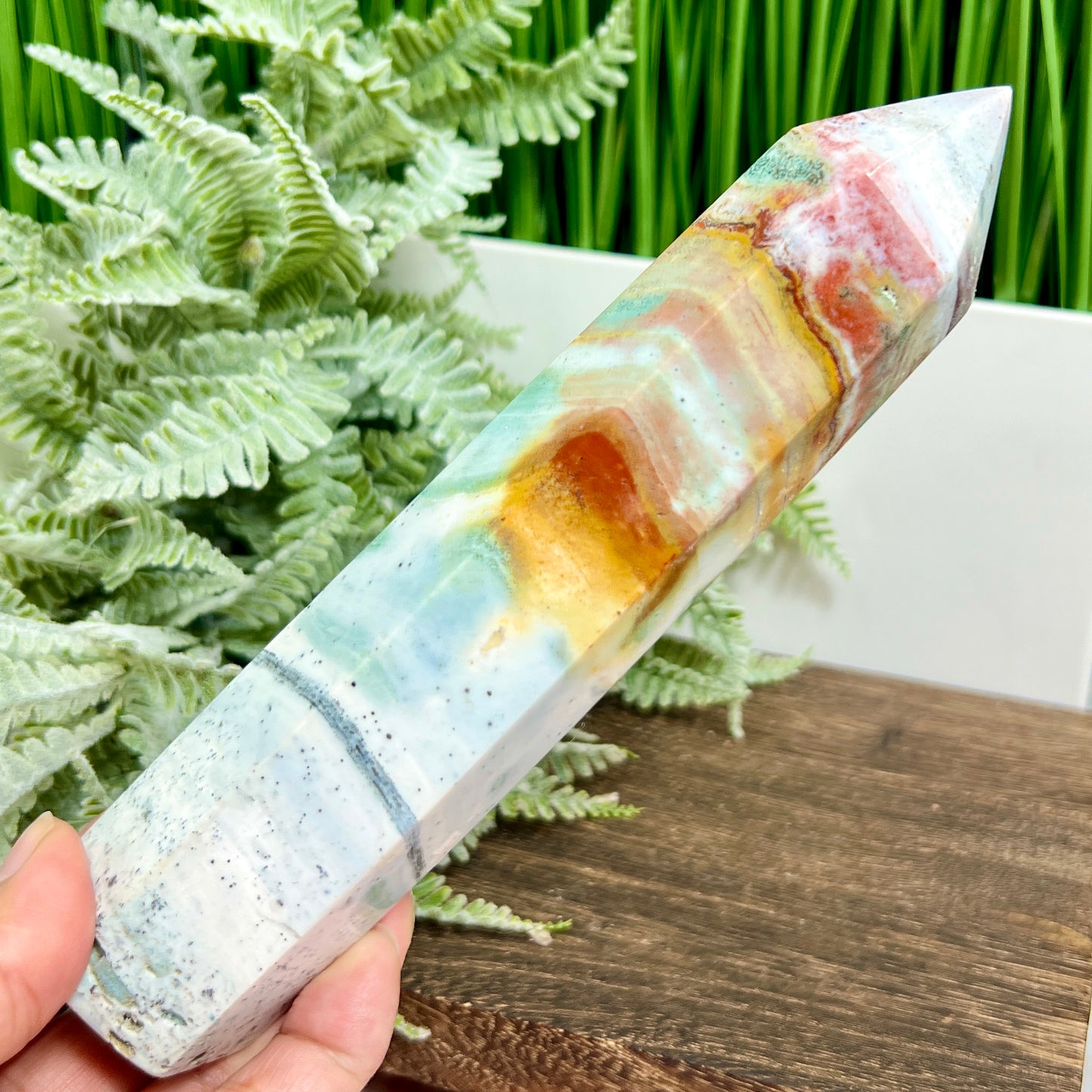 Ocean Sea Jasper Tower Healing Crystal Generator 444g 182mm