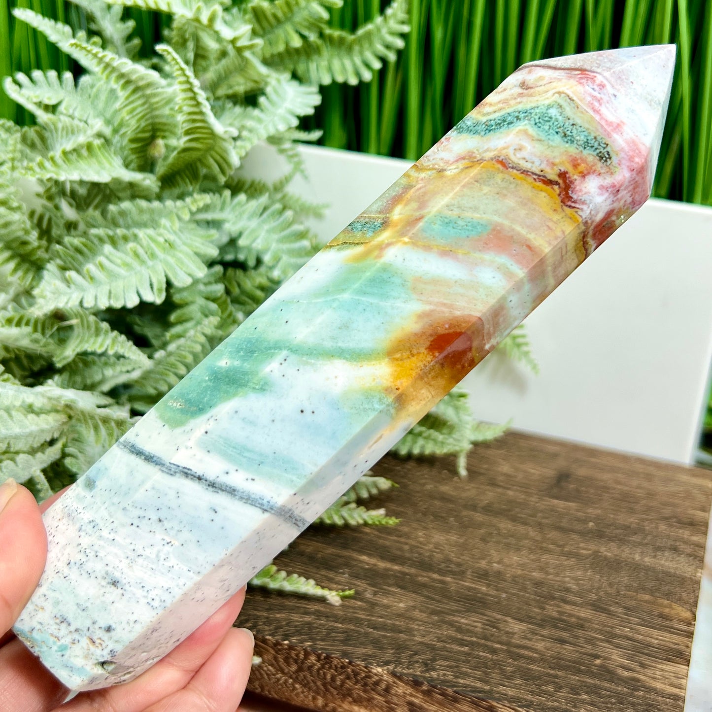 Ocean Sea Jasper Tower Healing Crystal Generator 444g 182mm