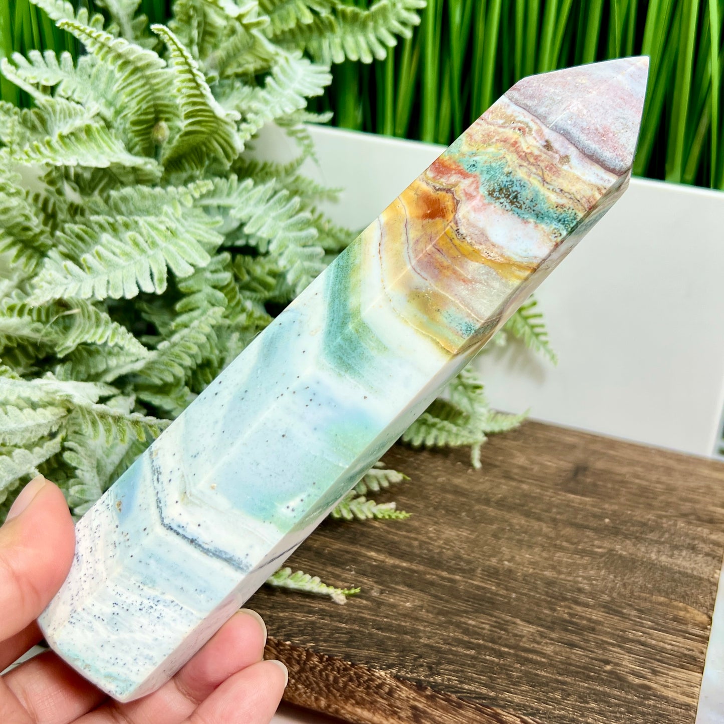 Ocean Sea Jasper Tower Healing Crystal Generator 444g 182mm