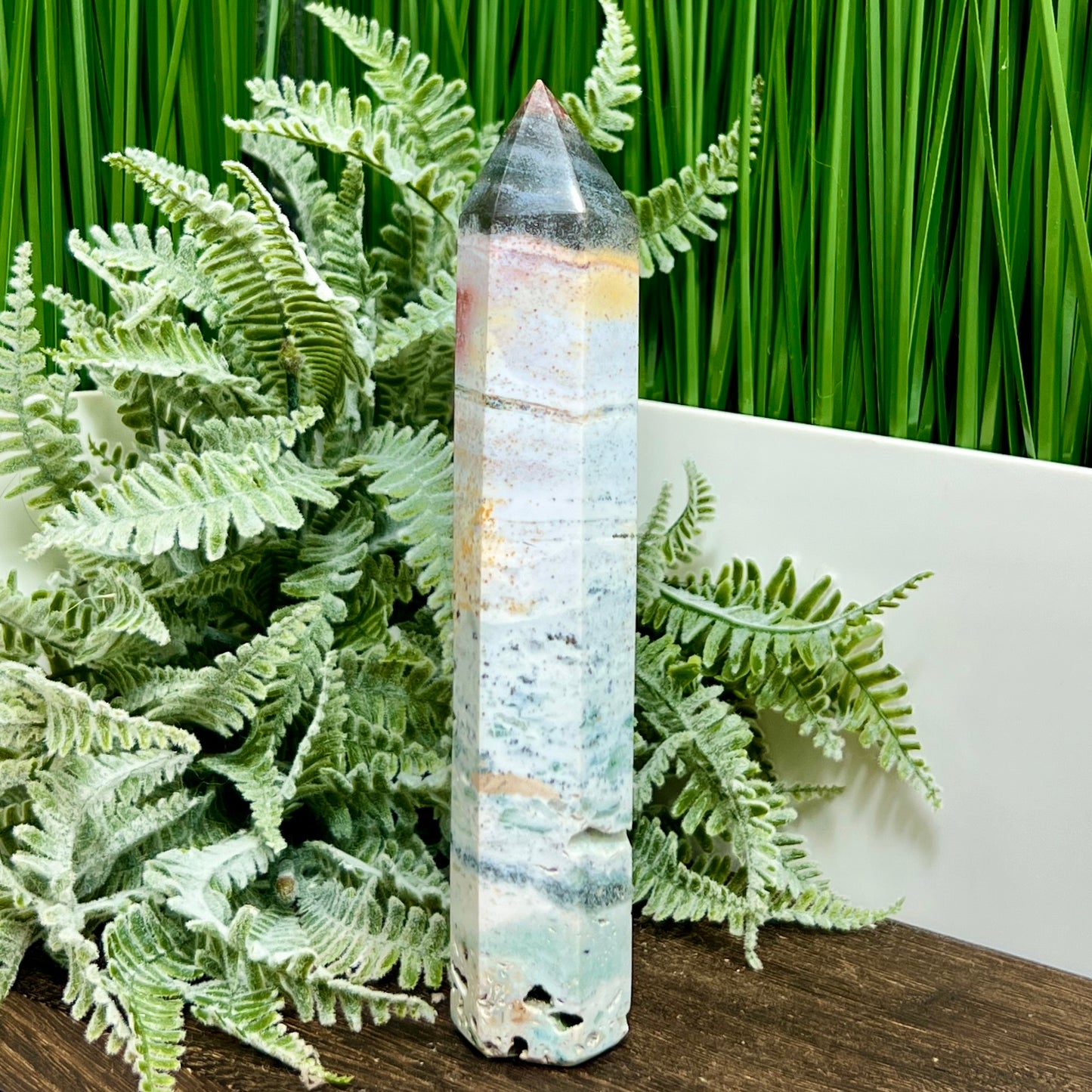 Ocean Sea Jasper Tower Healing Crystal Generator 220g 167mm