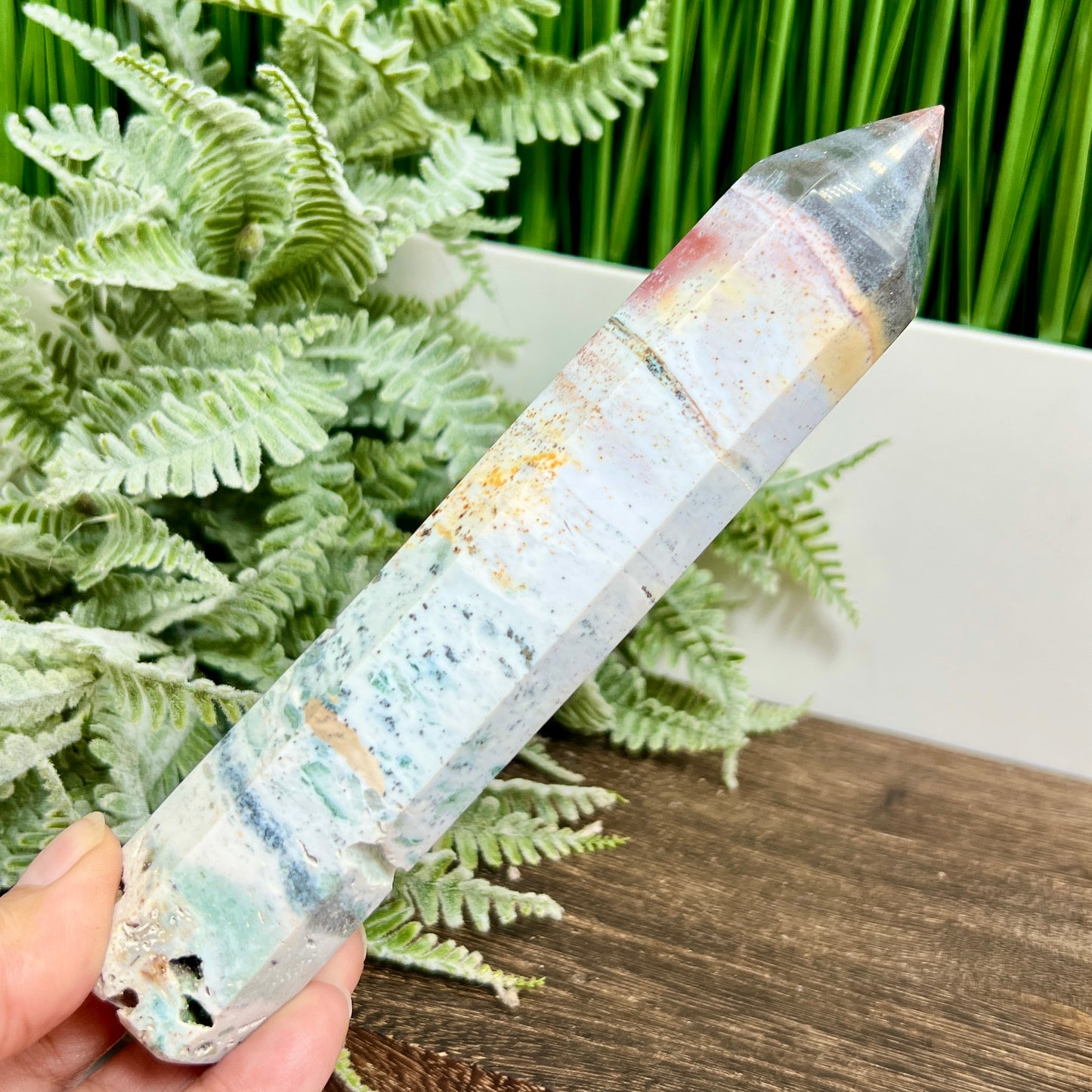 Ocean Sea Jasper Tower Healing Crystal Generator 220g 167mm