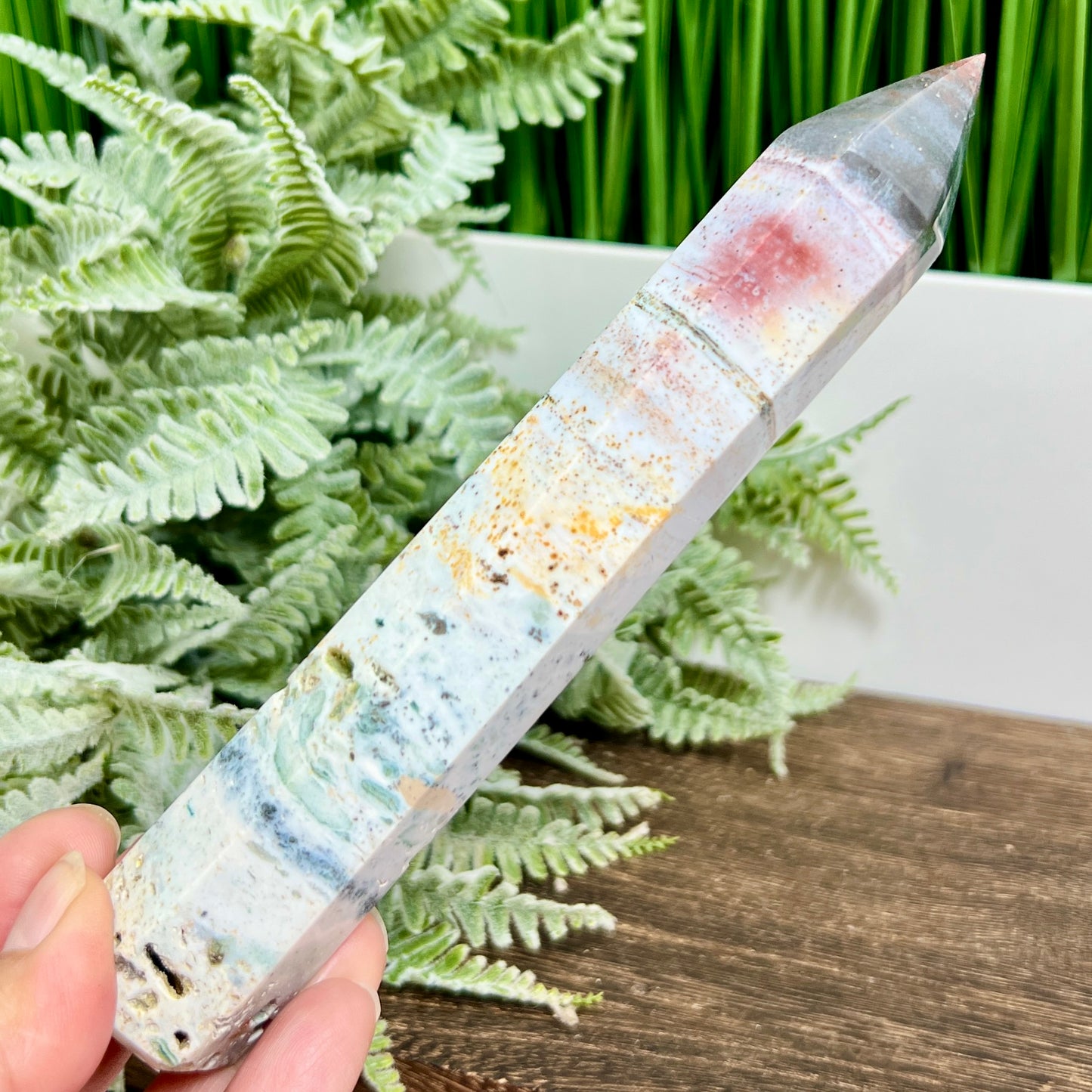 Ocean Sea Jasper Tower Healing Crystal Generator 220g 167mm