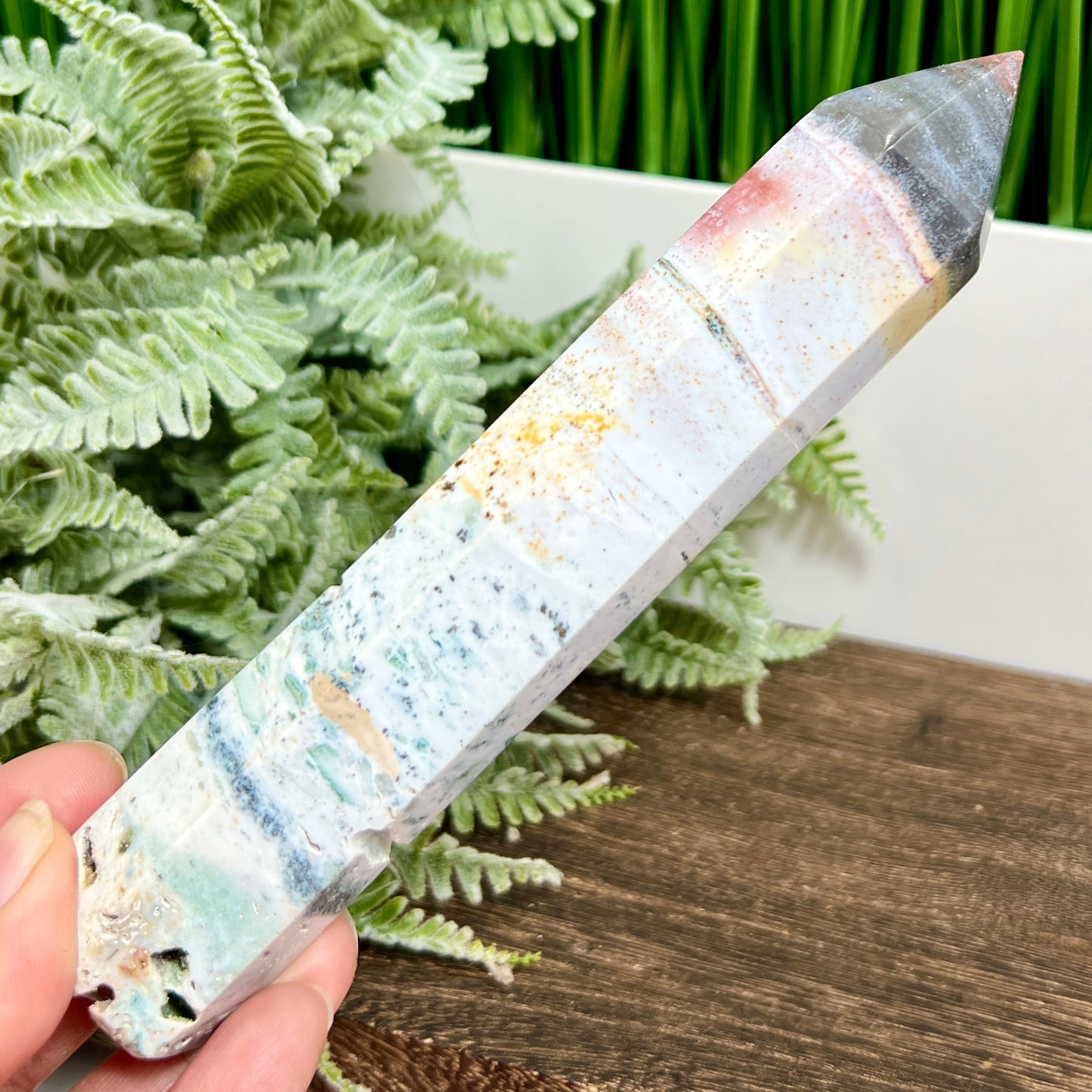 Ocean Sea Jasper Tower Healing Crystal Generator 220g 167mm