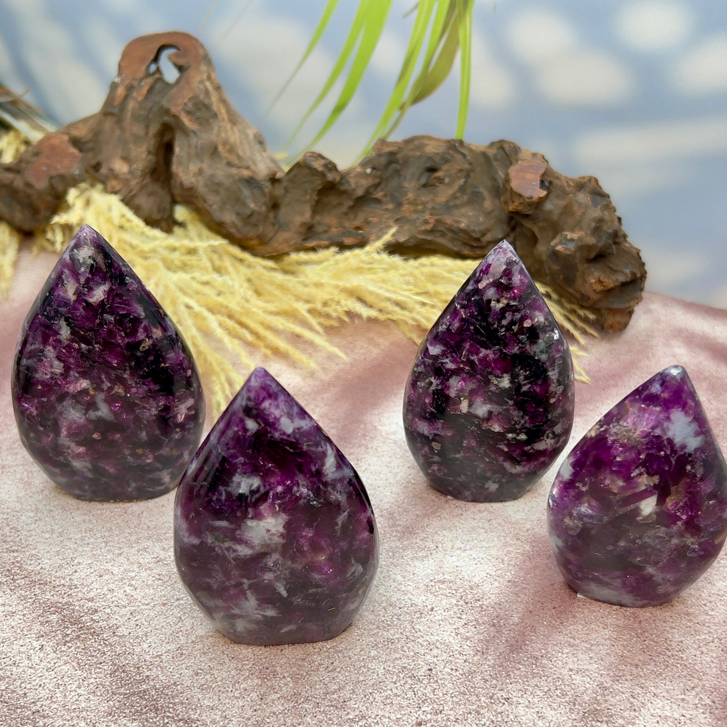 Gem Lepidolite Purple Mica Flames Crystal Carvings Australian Seller