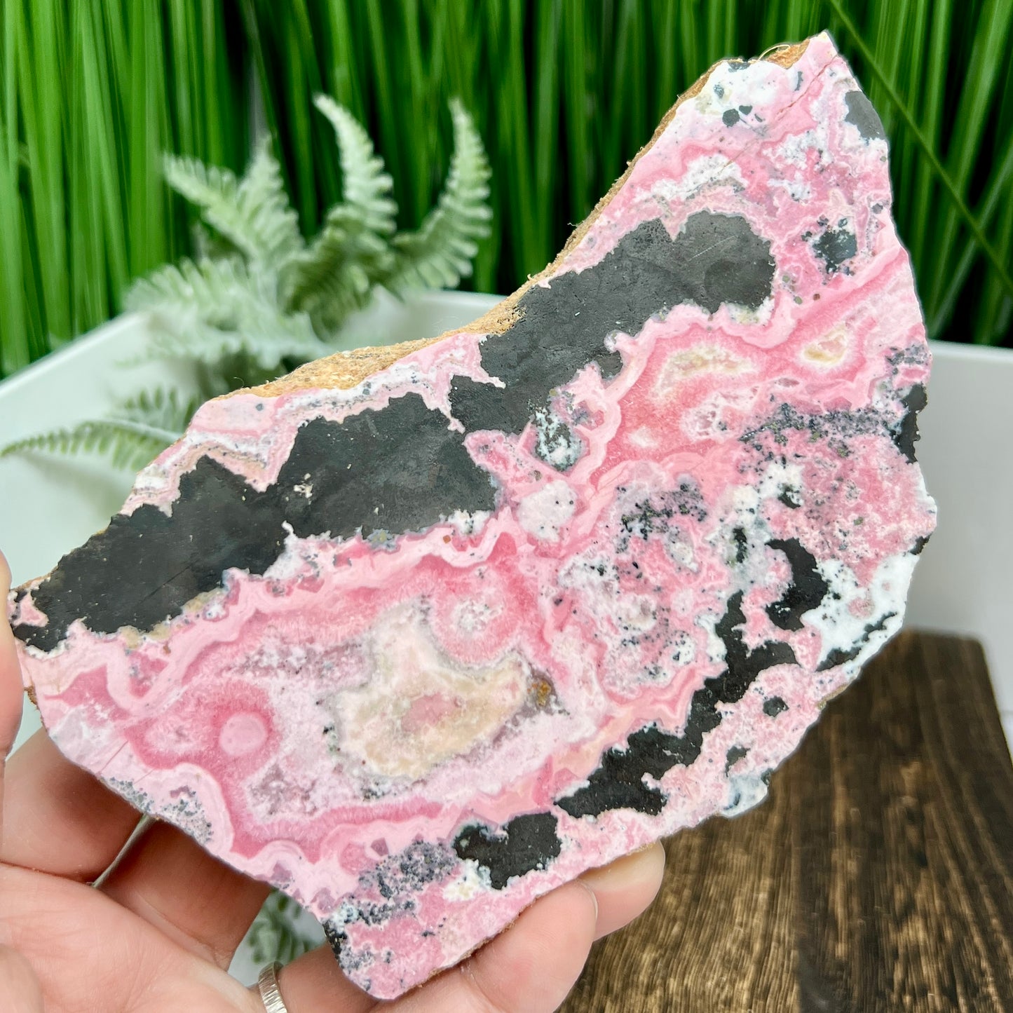 Peruvian Rhodonite Slice with Stand Healing Crystal Specimen Slab 442g