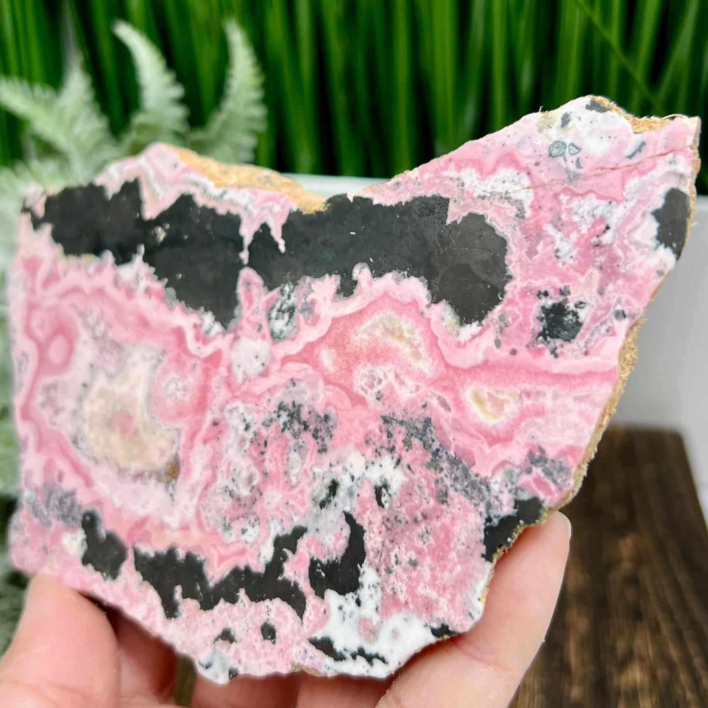 Peruvian Rhodonite Slice with Stand Healing Crystal Specimen Slab 442g