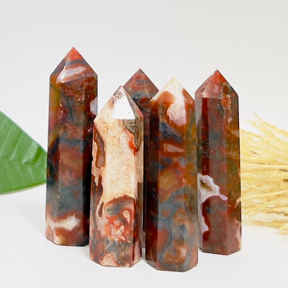 Red Moss Agate Points Rare Healing Crystal Generators