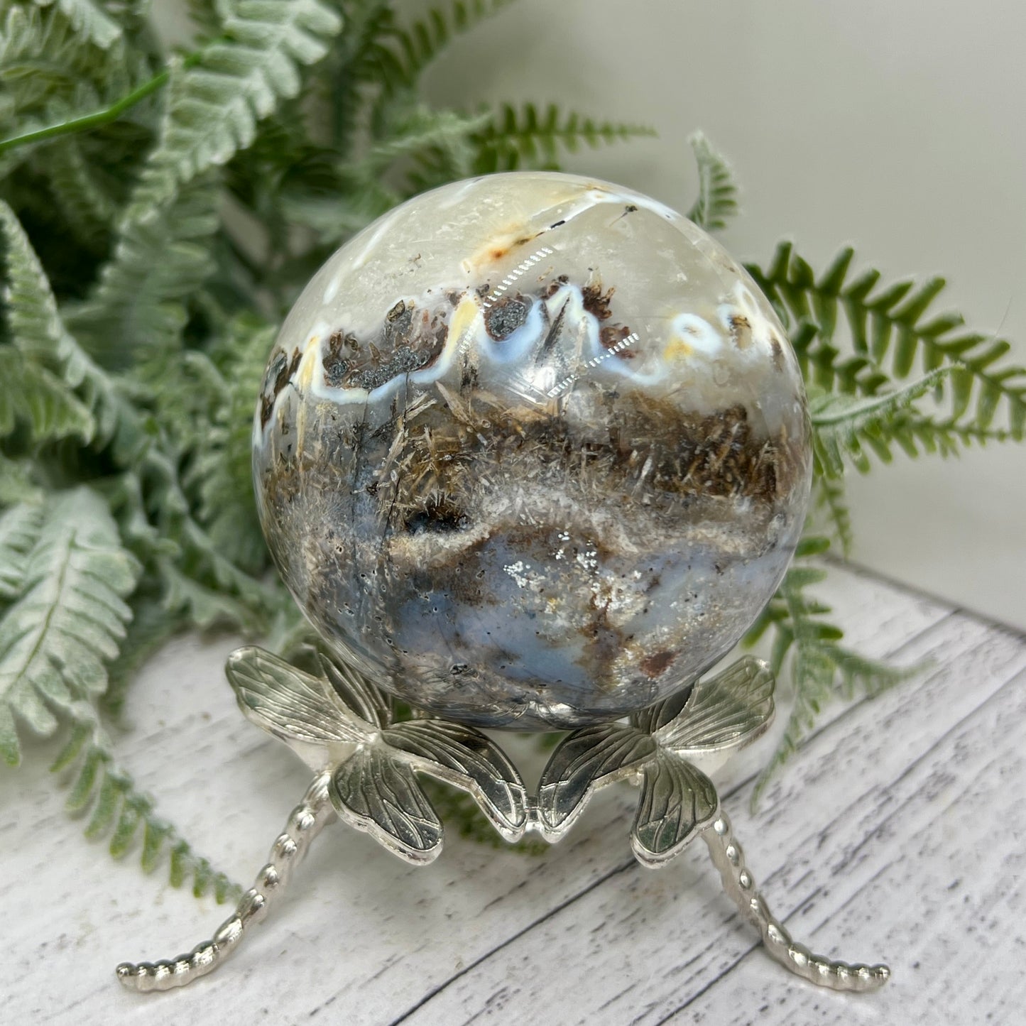 Rutilated Dendritic Agate Sphere RARE Crystal Ball 502g 72mm