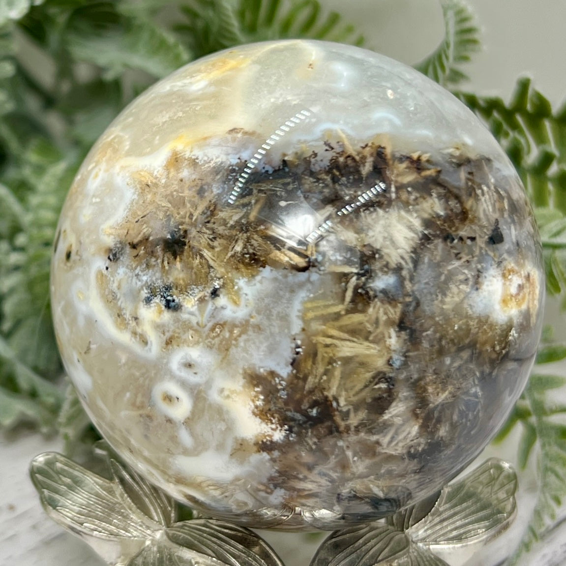 Rutilated Dendritic Agate Sphere RARE Crystal Ball 502g 72mm