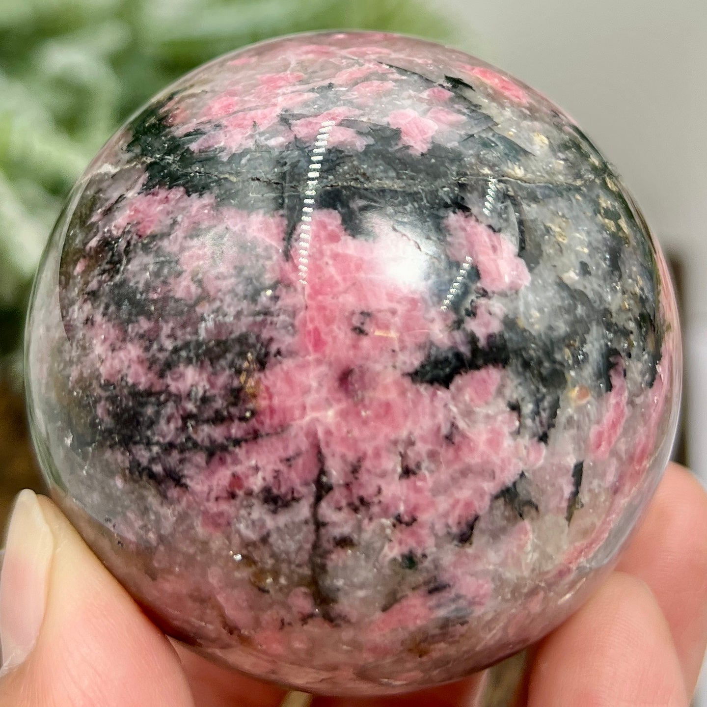 Rhodonite in Quartz Sphere Peru Healing Crystal Ball 326g 59mm