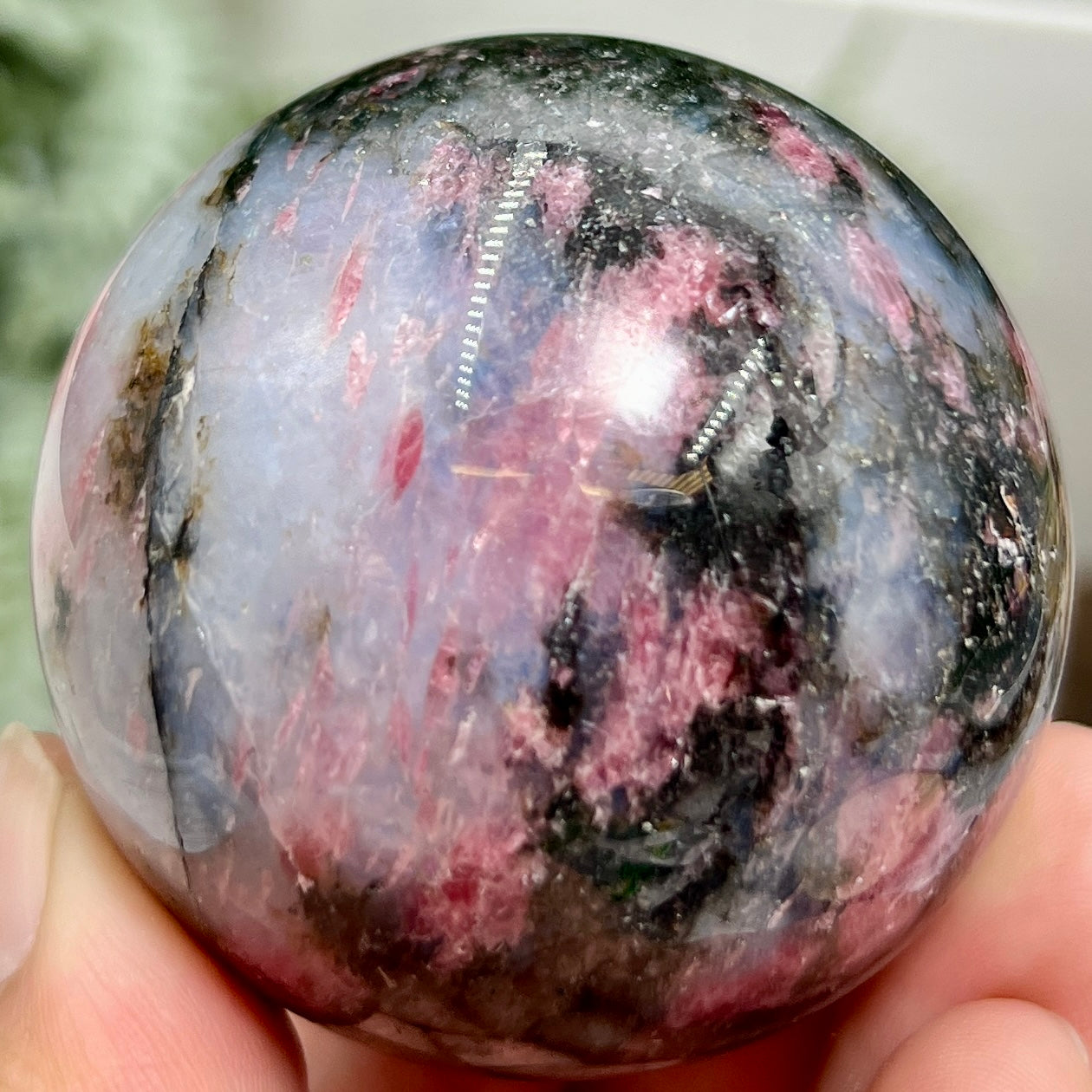 Rhodonite in Quartz Sphere Peru Healing Crystal Ball 250g 53mm