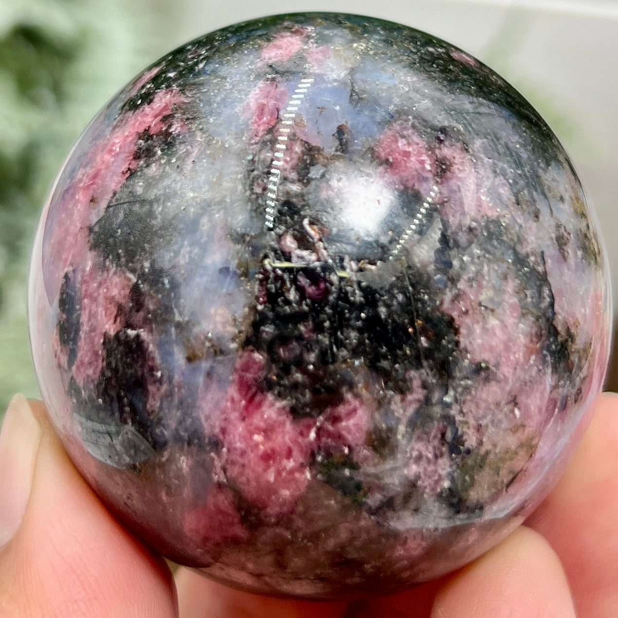 Rhodonite in Quartz Sphere Peru Healing Crystal Ball 250g 53mm