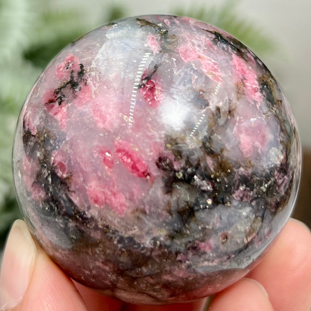 Rhodonite in Quartz Sphere Peru Healing Crystal Ball 202g 50mm