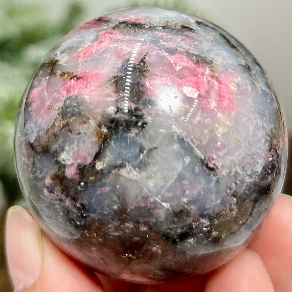 Rhodonite in Quartz Sphere Peru Healing Crystal Ball 202g 50mm