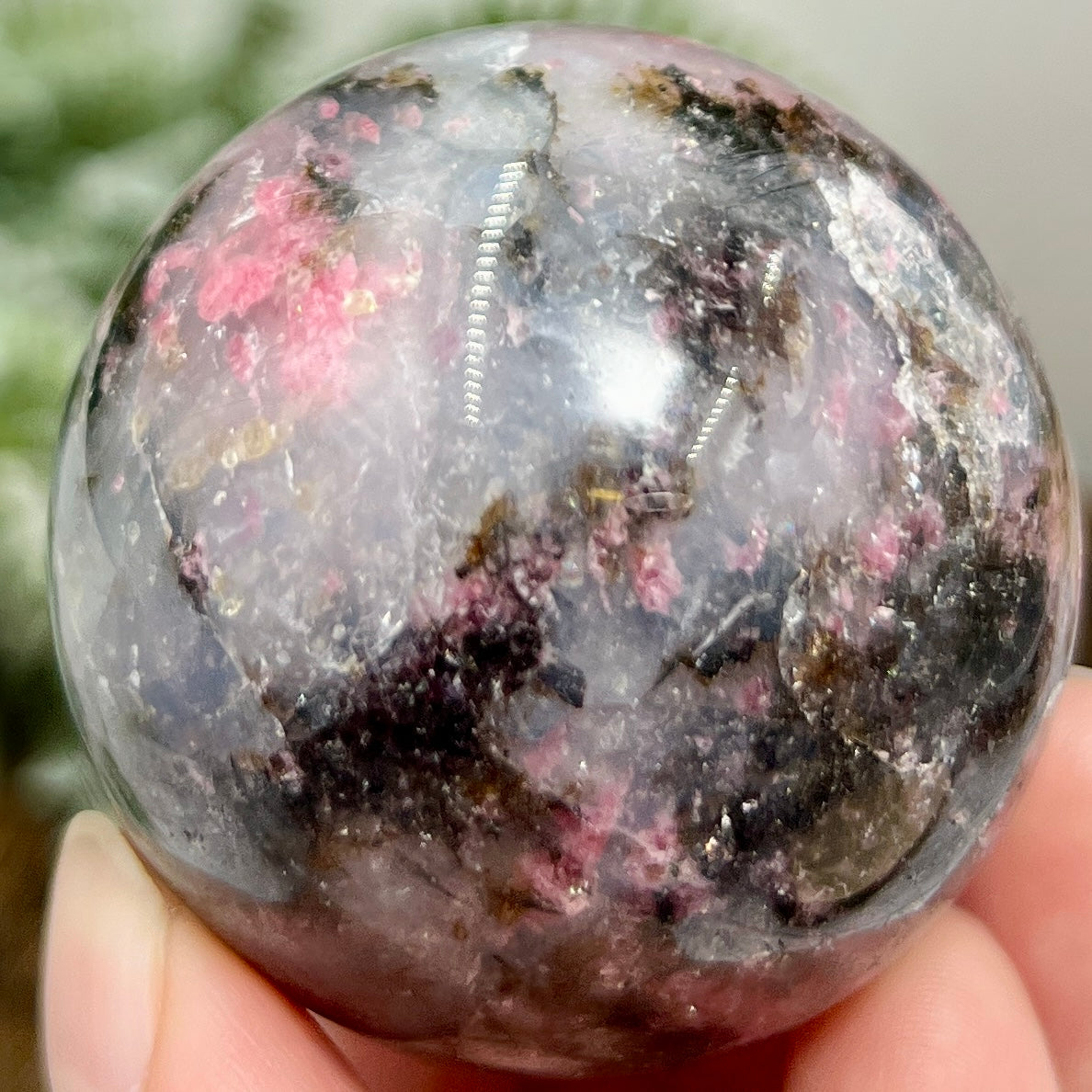 Rhodonite in Quartz Sphere Peru Healing Crystal Ball 202g 50mm