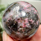 Rhodonite in Quartz Sphere Peru Healing Crystal Ball 202g 50mm