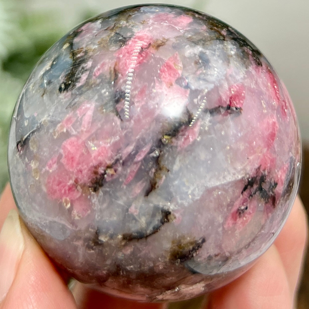 Rhodonite in Quartz Sphere Peru Healing Crystal Ball 202g 50mm