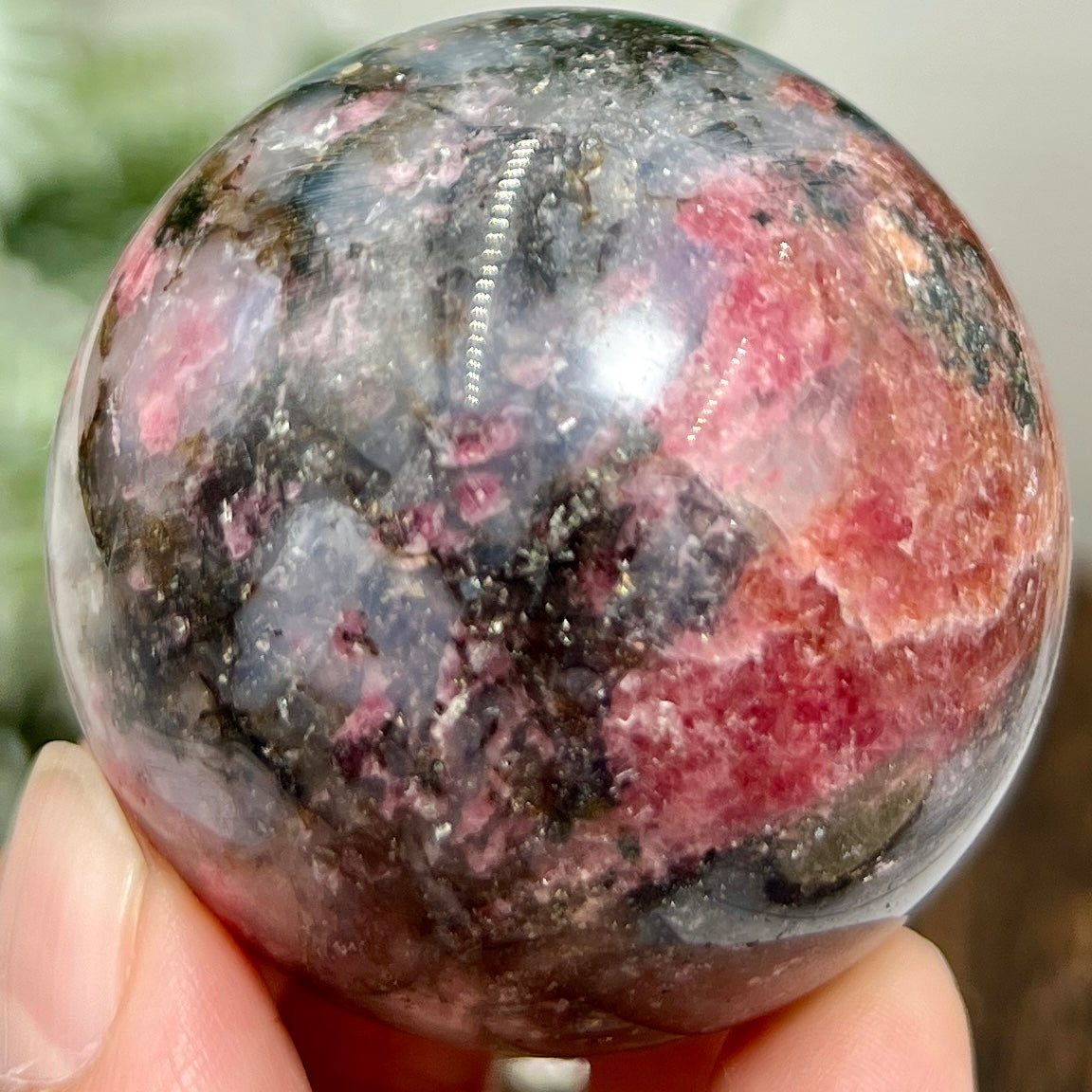 Rhodonite in Quartz Sphere Peru Healing Crystal Ball 202g 50mm