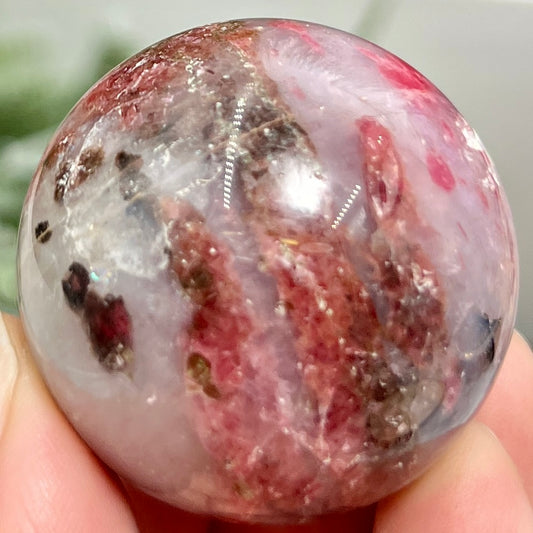 Rhodonite in Quartz Sphere Peru Healing Crystal Ball 102g 40mm