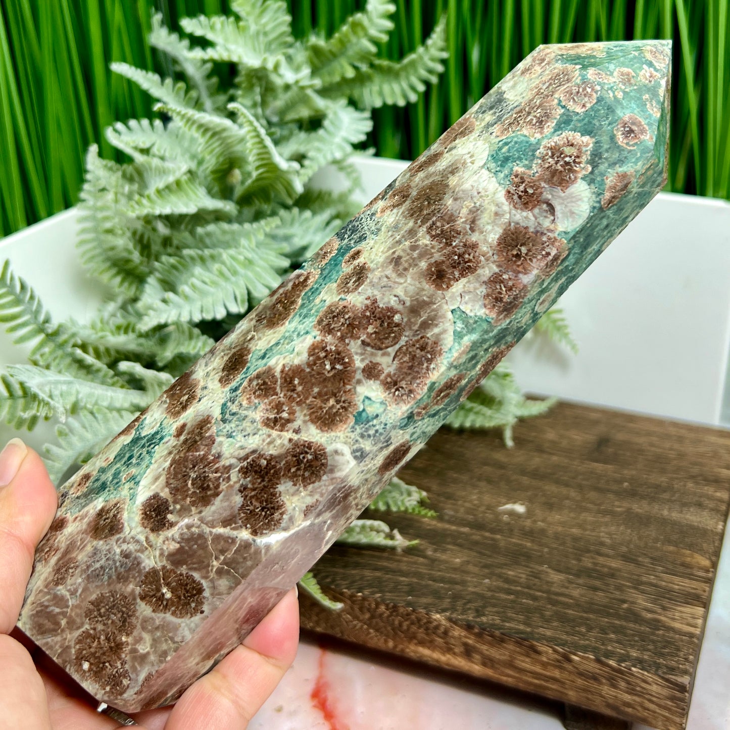 Russian Flower Cherry Blossom Jasper Tower Healing Crystal Generator 864g 200mm