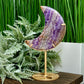 Amethyst with Mexican Lace Agate Purple Moon Crescent with Stand Healing Crystal 220g