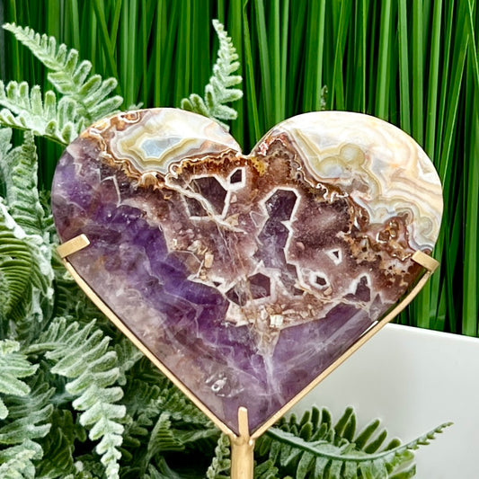 Amethyst with Mexican Lace Agate Purple Heart with Stand Healing Crystal 168g