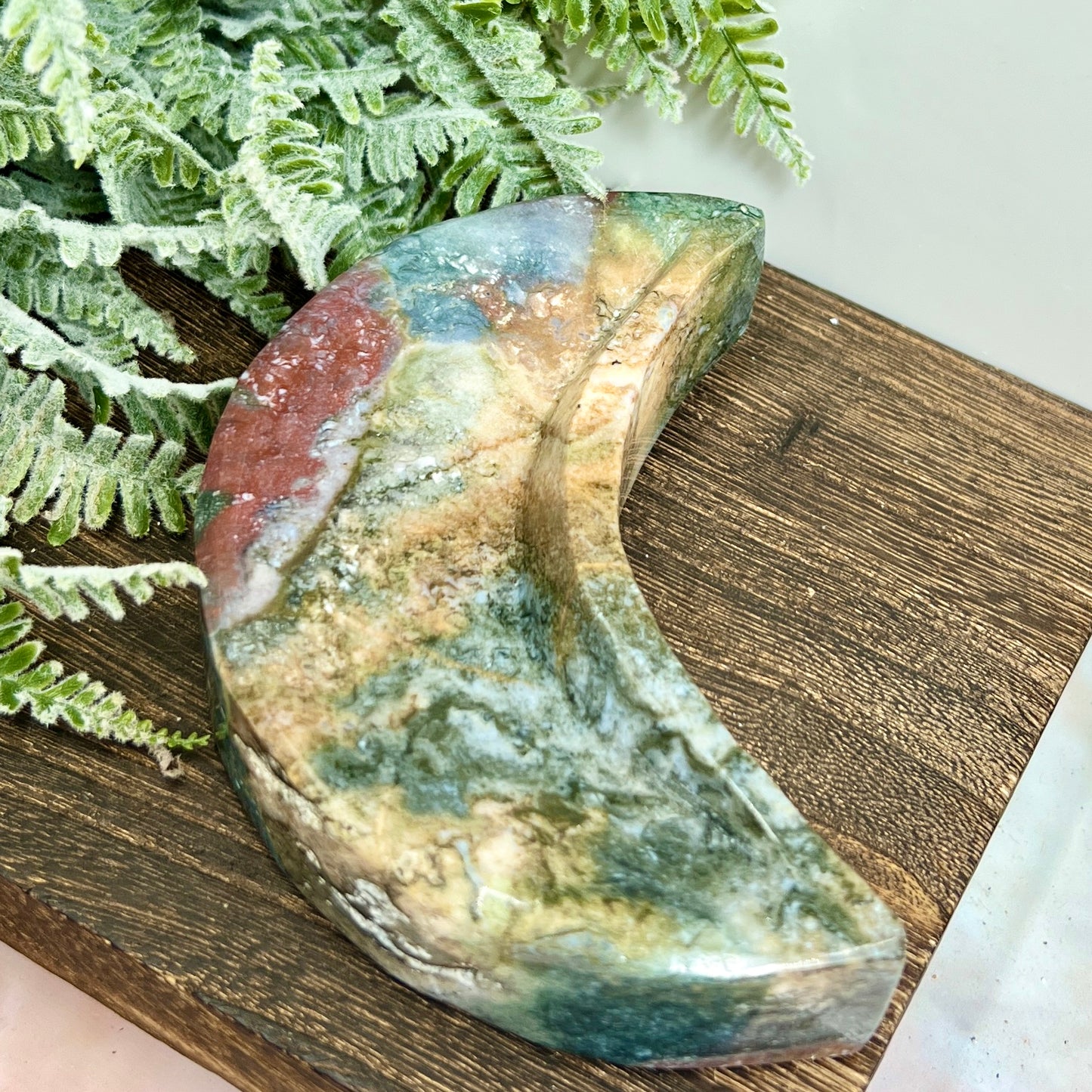 Ocean Sea Jasper Moon Crescent Bowl Healing Crystal Carving 400g