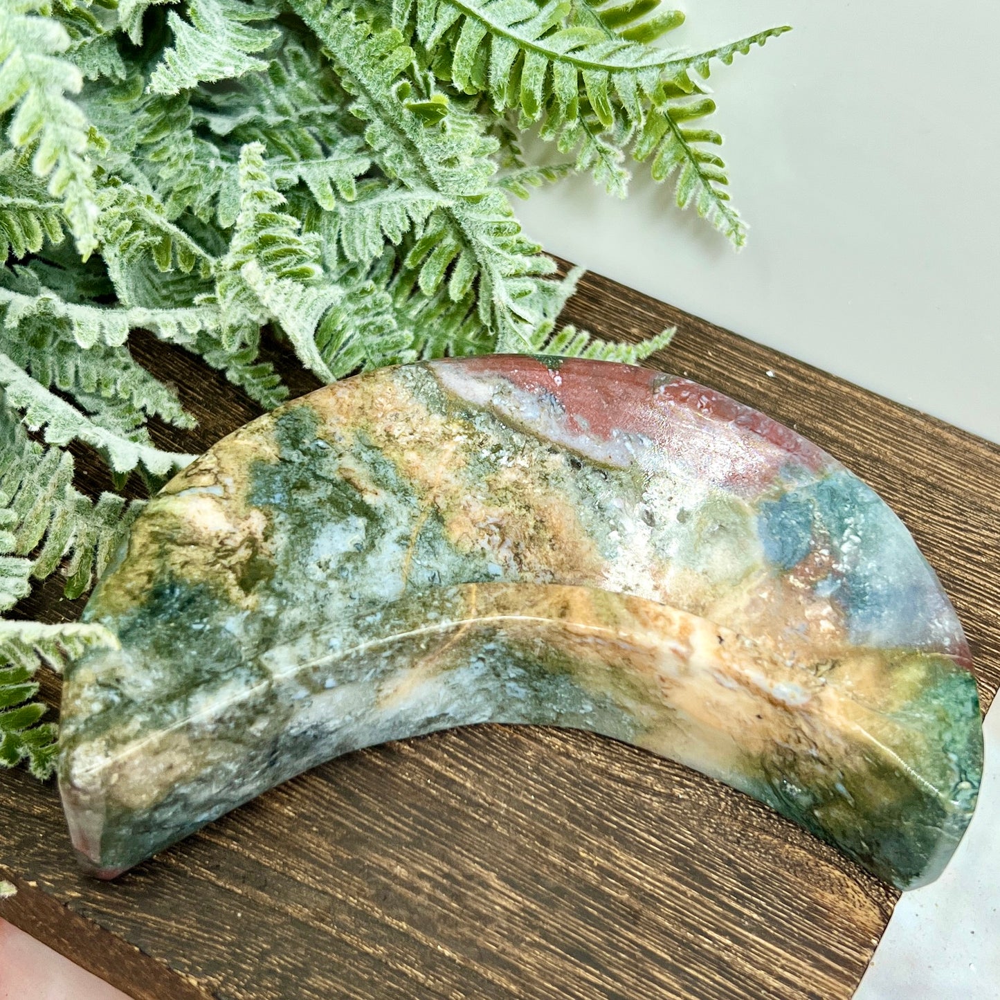 Ocean Sea Jasper Moon Crescent Bowl Healing Crystal Carving 400g