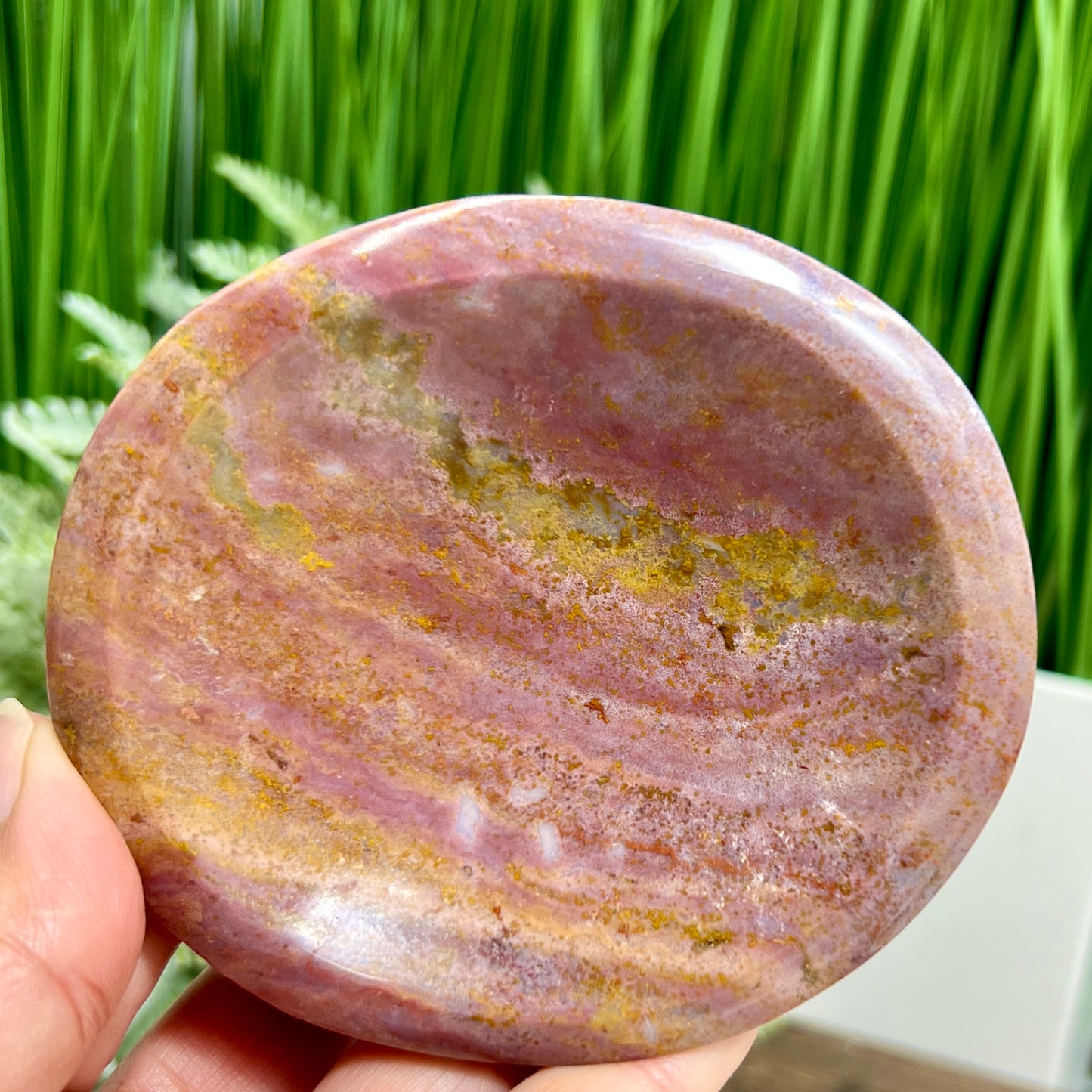 Ocean Sea Jasper Moon Crescent Bowl Healing Crystal Carving 304g