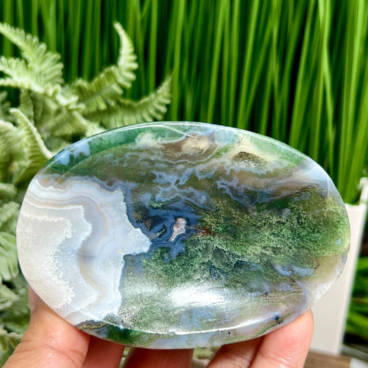 Moss Agate Oblong Bowl Healing Crystal Carving 252g