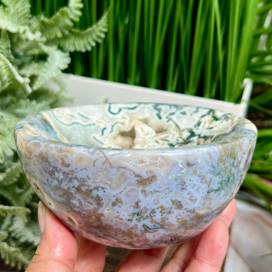 Moss Agate Round Bowl Healing Crystal Carving 834g