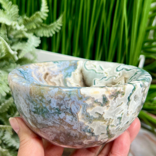 Moss Agate Round Bowl Healing Crystal Carving 834g