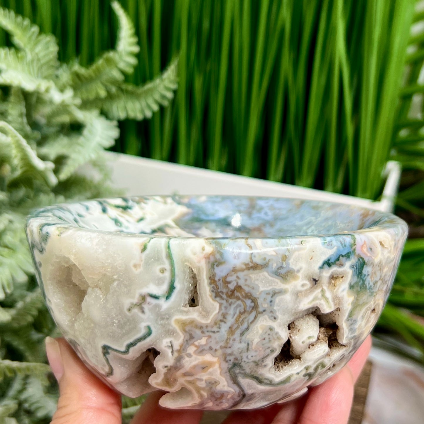 Moss Agate Round Bowl Healing Crystal Carving 834g