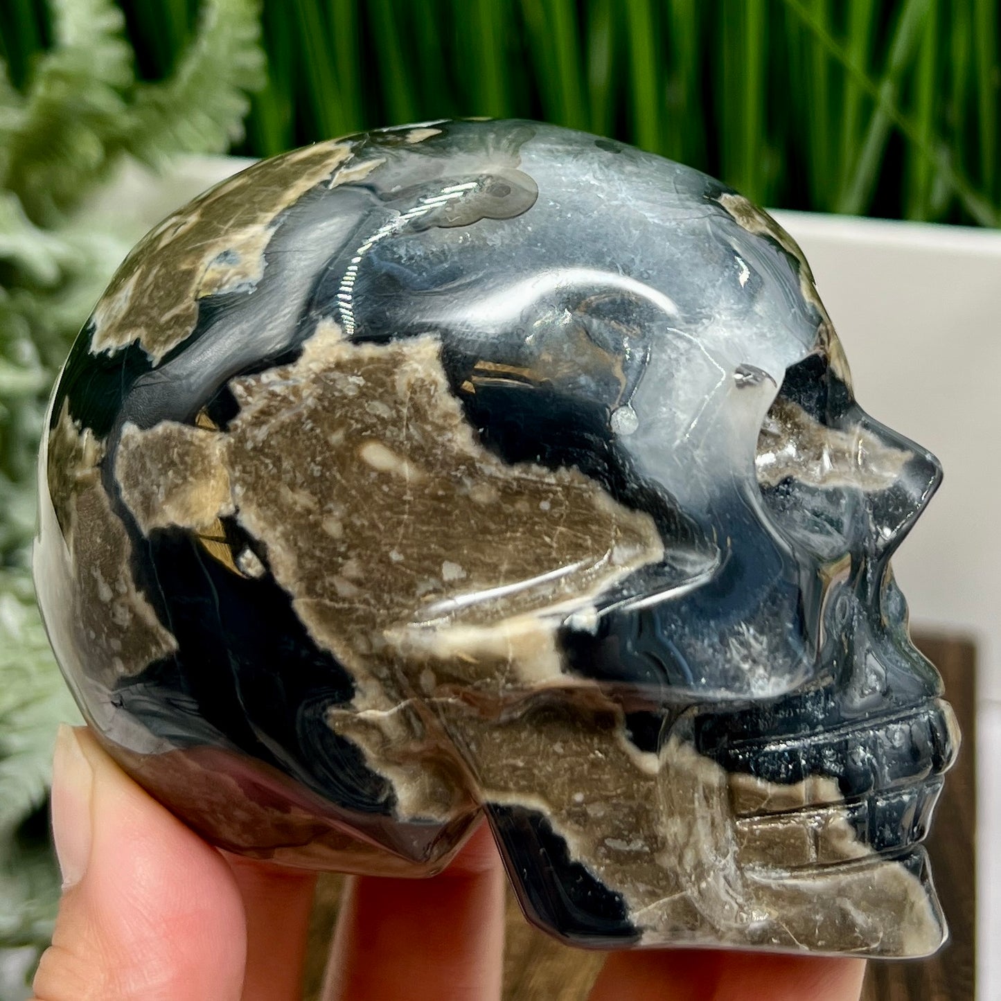 Volcanic Agate Skull UV Reactive Healing Crystal Carving 580g