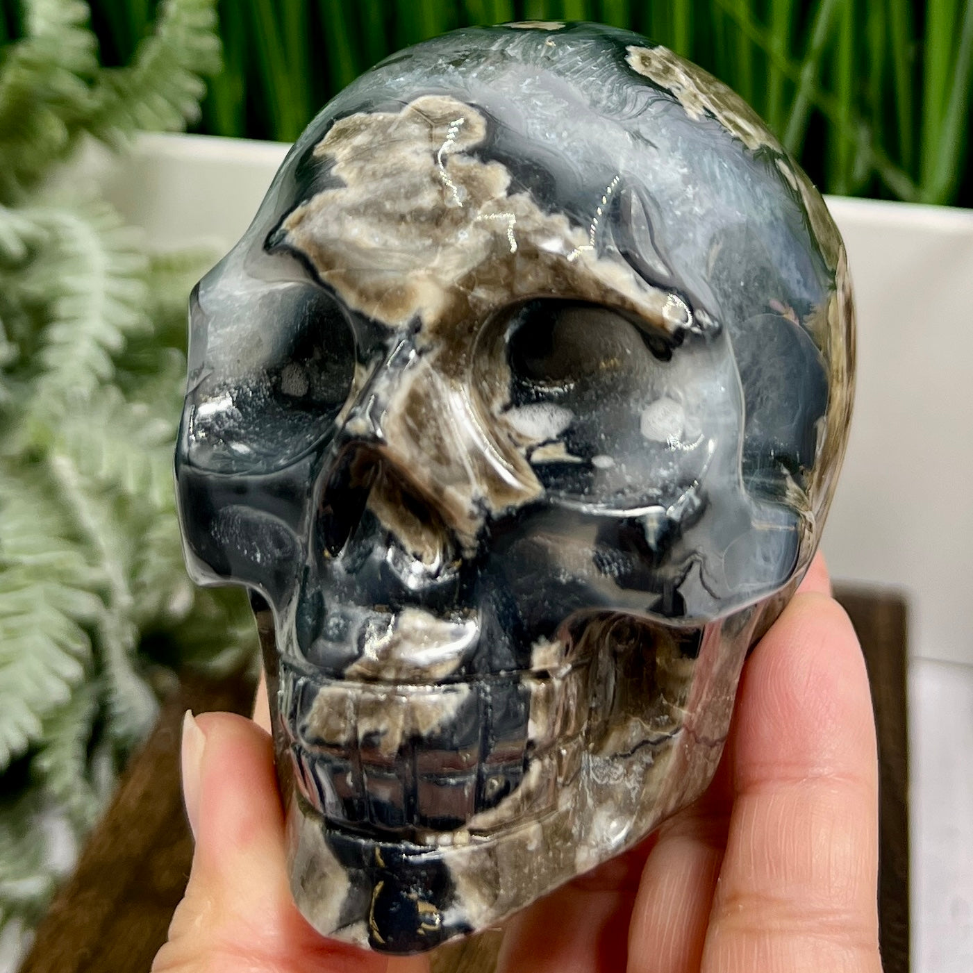 Volcanic Agate Skull UV Reactive Healing Crystal Carving 580g