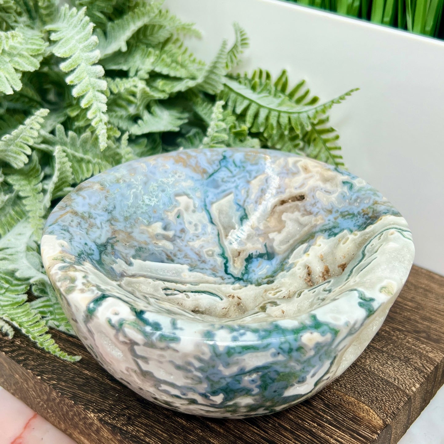 Moss Agate Round Bowl Healing Crystal Carving 834g