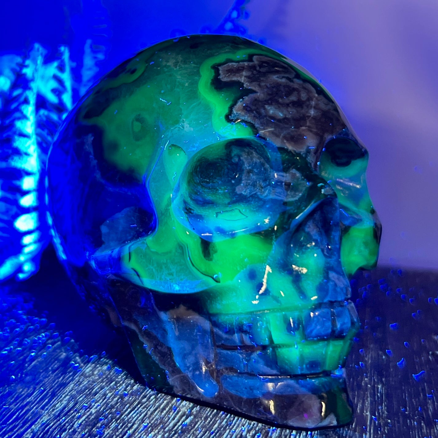 Volcanic Agate Skull UV Reactive Healing Crystal Carving 580g