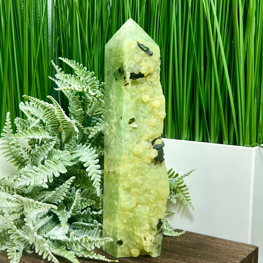 Prehnite with Epidote Black Tourmaline Tower Crystal Generator 798g 217mm