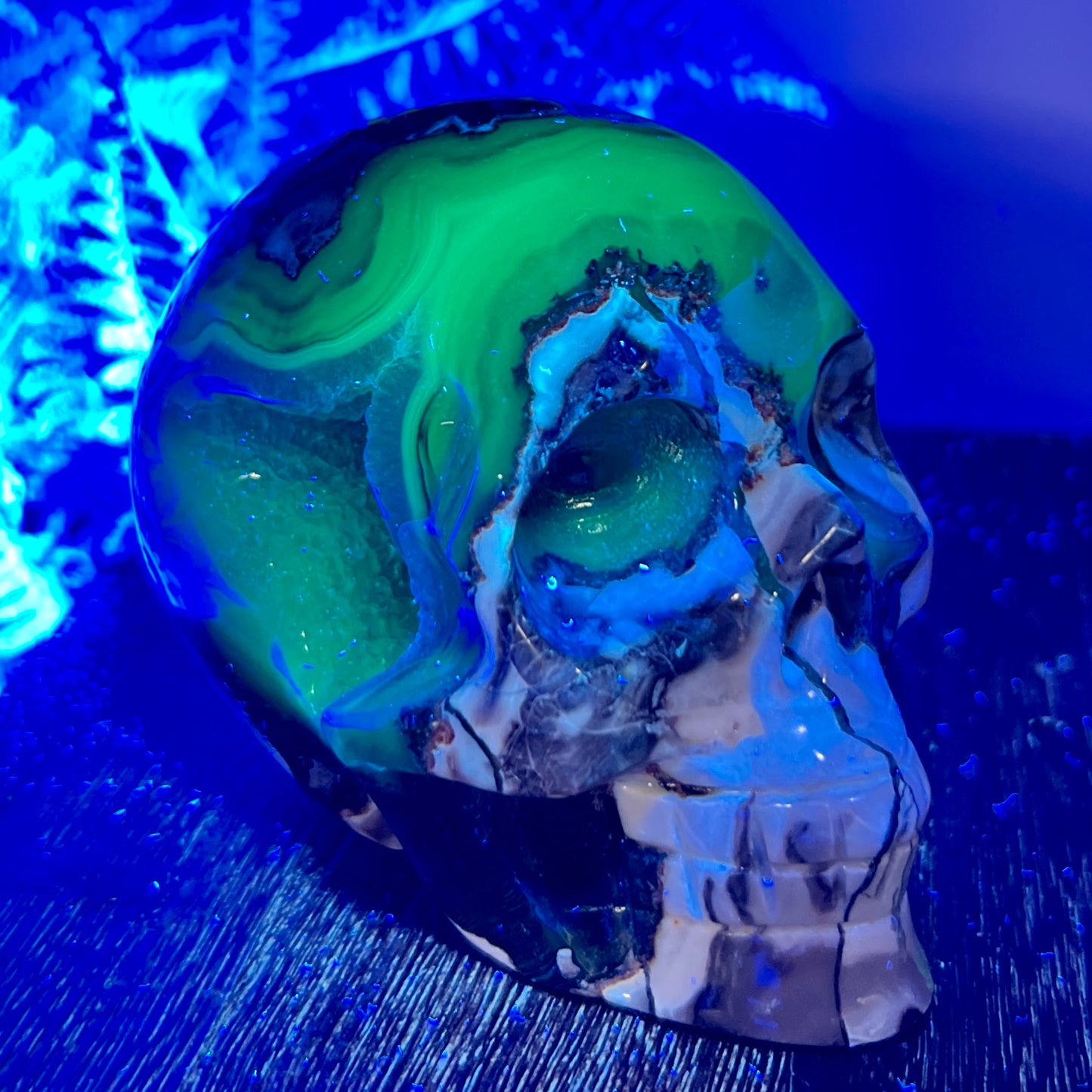 Volcanic Agate Skull UV Reactive Healing Crystal Carving 588g