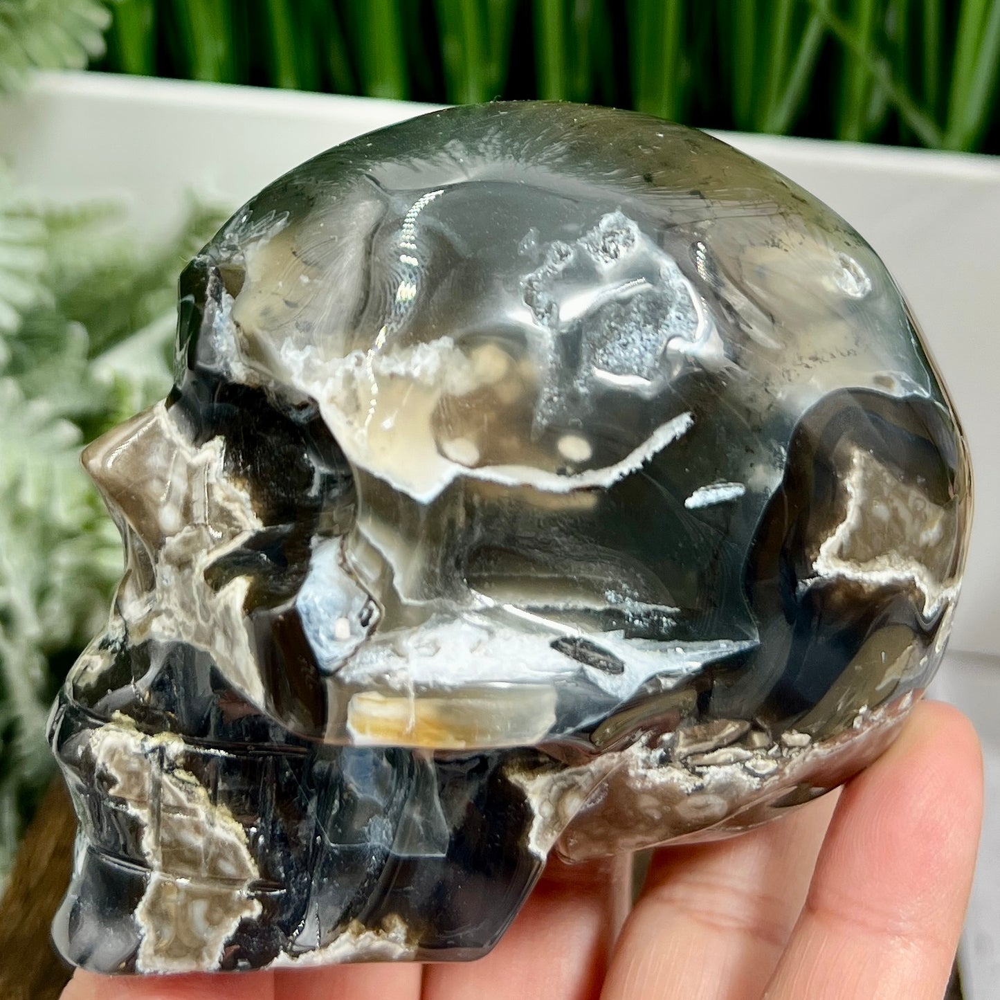 Volcanic Agate Skull UV Reactive Healing Crystal Carving 542g