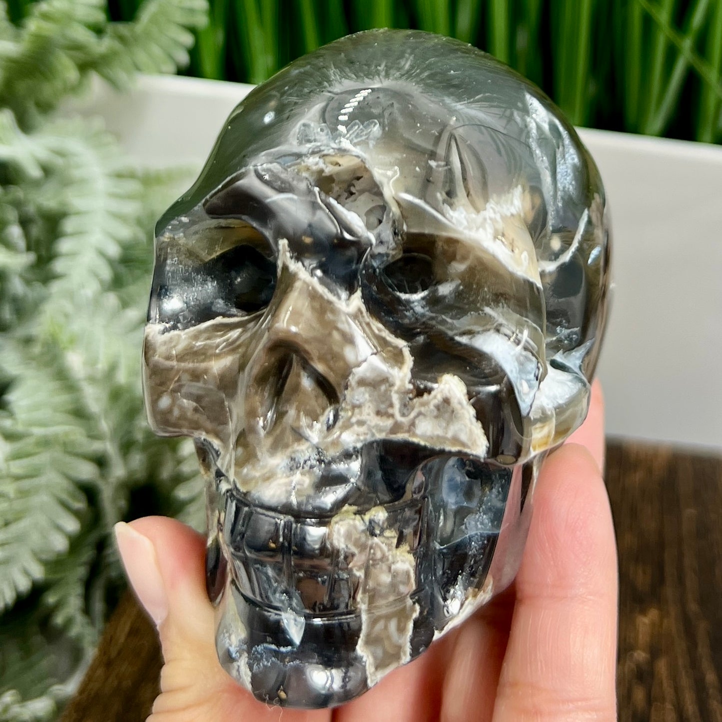 Volcanic Agate Skull UV Reactive Healing Crystal Carving 542g