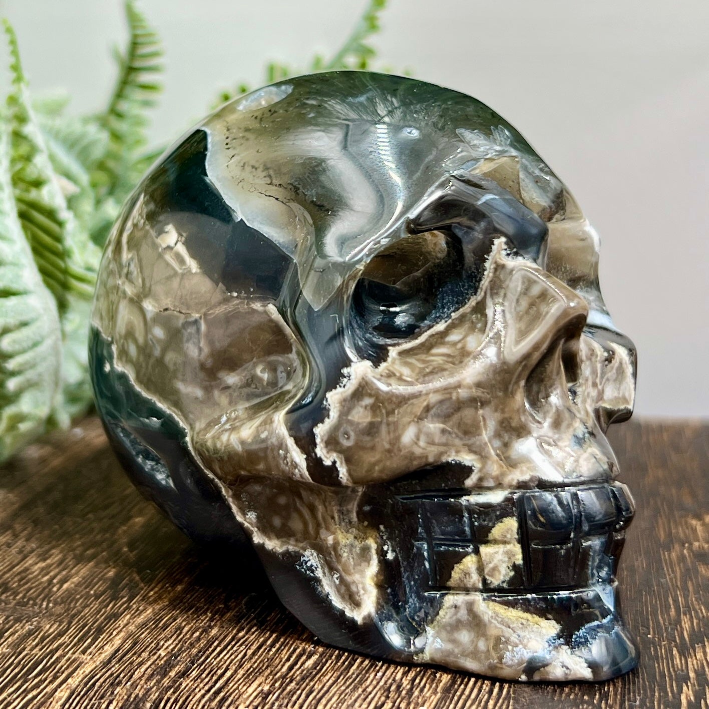 Volcanic Agate Skull UV Reactive Healing Crystal Carving 542g